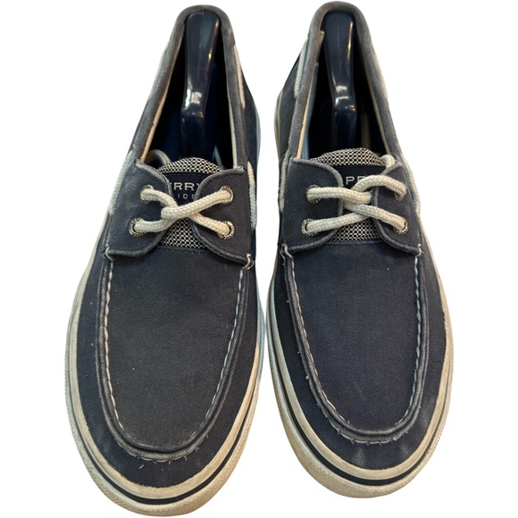 Sperry Blue Boat Shoes with Moccasin Stitching and Rubber Sole - Picture 2 of 10